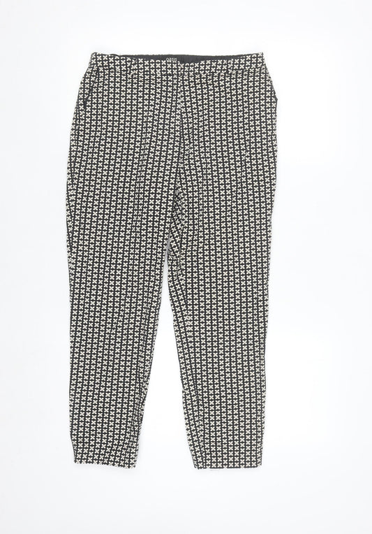Oasis Women Black & White Patterned Cotton Stretch Slim Trousers Size 8