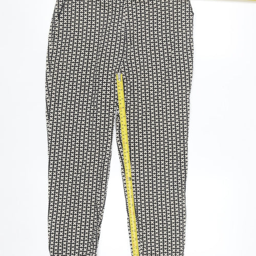 Oasis Women Black & White Patterned Cotton Stretch Slim Trousers Size 8