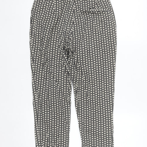Oasis Women Black & White Patterned Cotton Stretch Slim Trousers Size 8