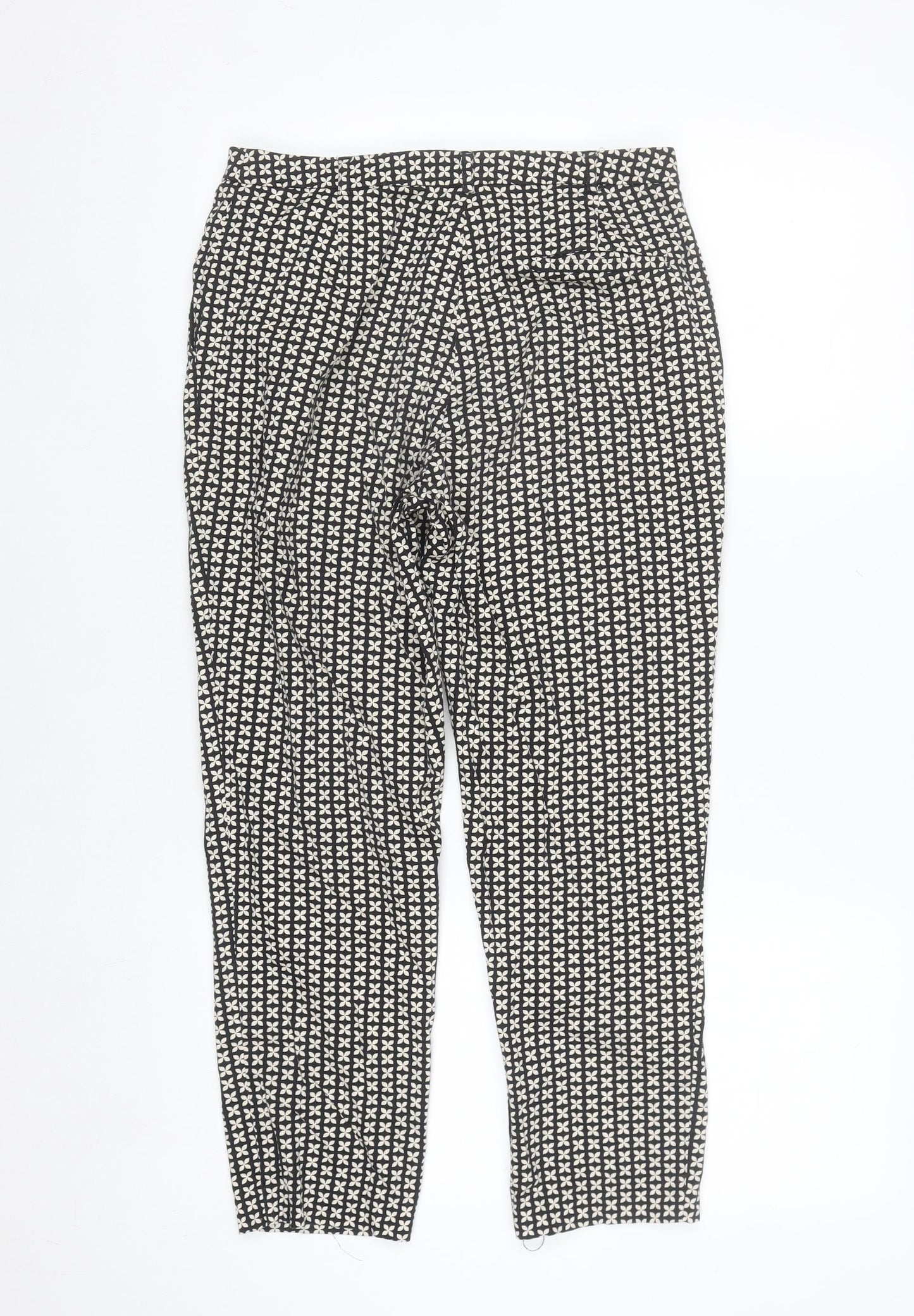 Oasis Women Black & White Patterned Cotton Stretch Slim Trousers Size 8