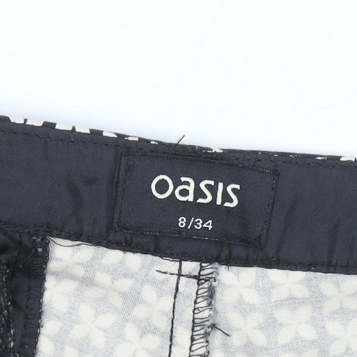 Oasis Women Black & White Patterned Cotton Stretch Slim Trousers Size 8