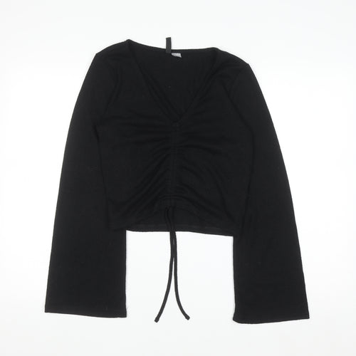 DIVIDED Women's Black Cropped Long Sleeve V-Neck Top S