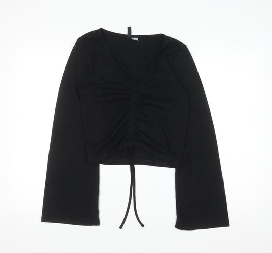 DIVIDED Women's Black Cropped Long Sleeve V-Neck Top S