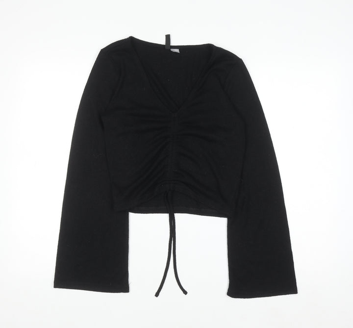 DIVIDED Women's Black Cropped Long Sleeve V-Neck Top S