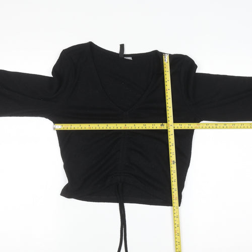 DIVIDED Women's Black Cropped Long Sleeve V-Neck Top S