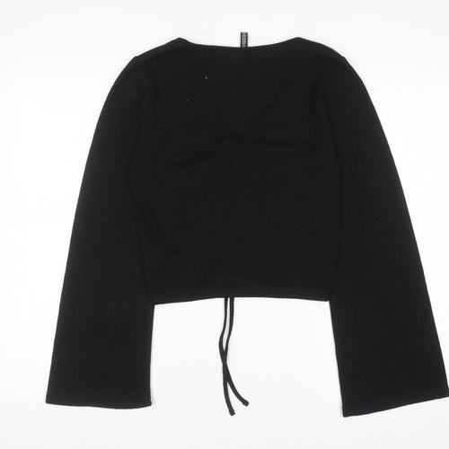 DIVIDED Women's Black Cropped Long Sleeve V-Neck Top S