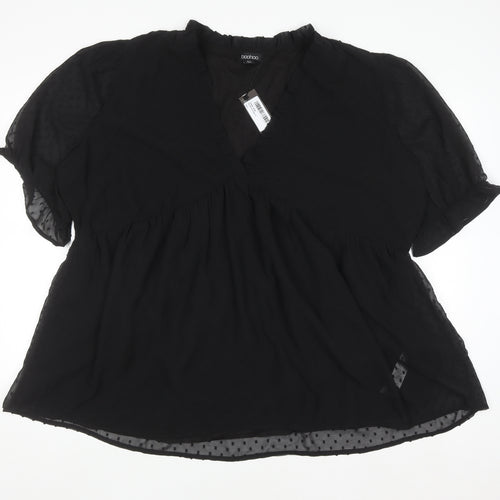 Boohoo Women’s Black Plus Size 22 Ruffle V-Neck Chiffon Tunic Blouse