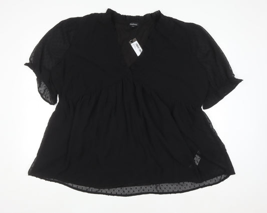 Boohoo Women’s Black Plus Size 22 Ruffle V-Neck Chiffon Tunic Blouse