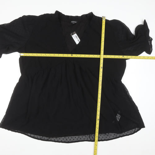 Boohoo Women’s Black Plus Size 22 Ruffle V-Neck Chiffon Tunic Blouse