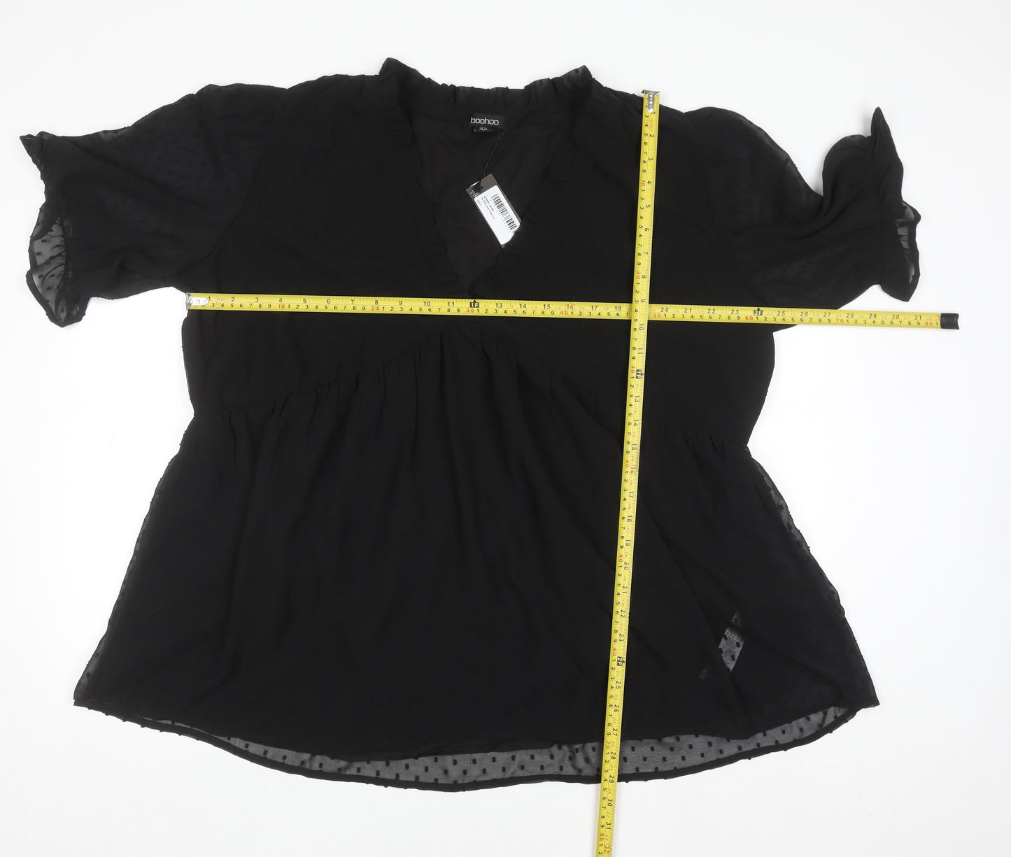 Boohoo Women’s Black Plus Size 22 Ruffle V-Neck Chiffon Tunic Blouse