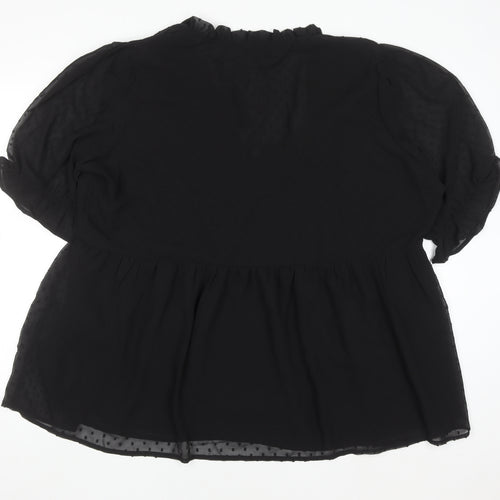 Boohoo Women’s Black Plus Size 22 Ruffle V-Neck Chiffon Tunic Blouse