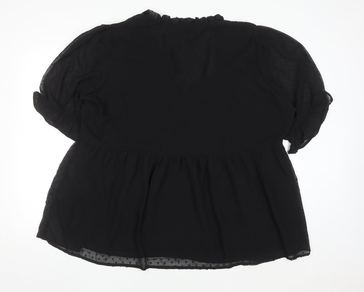 Boohoo Women’s Black Plus Size 22 Ruffle V-Neck Chiffon Tunic Blouse