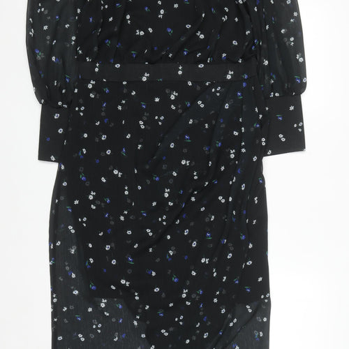 Lipsy Women Black Floral Midi Fit & Flare Dress Size 14