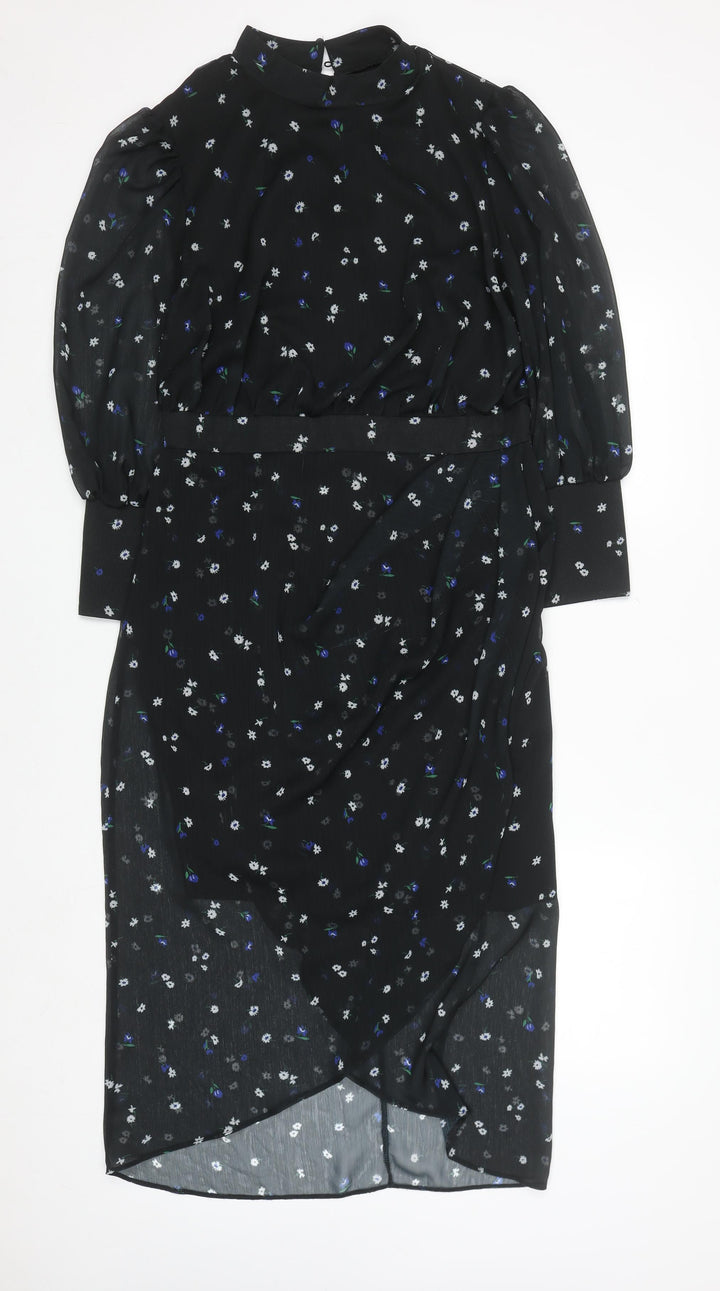 Lipsy Women Black Floral Midi Fit & Flare Dress Size 14