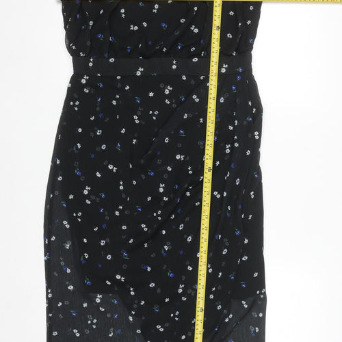 Lipsy Women Black Floral Midi Fit & Flare Dress Size 14
