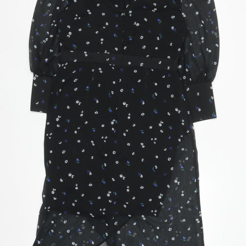 Lipsy Women Black Floral Midi Fit & Flare Dress Size 14