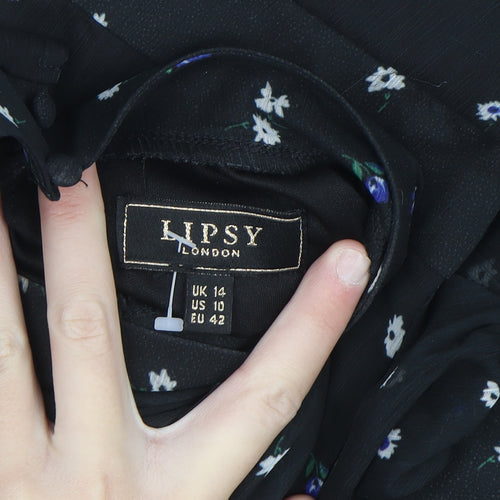 Lipsy Women Black Floral Midi Fit & Flare Dress Size 14