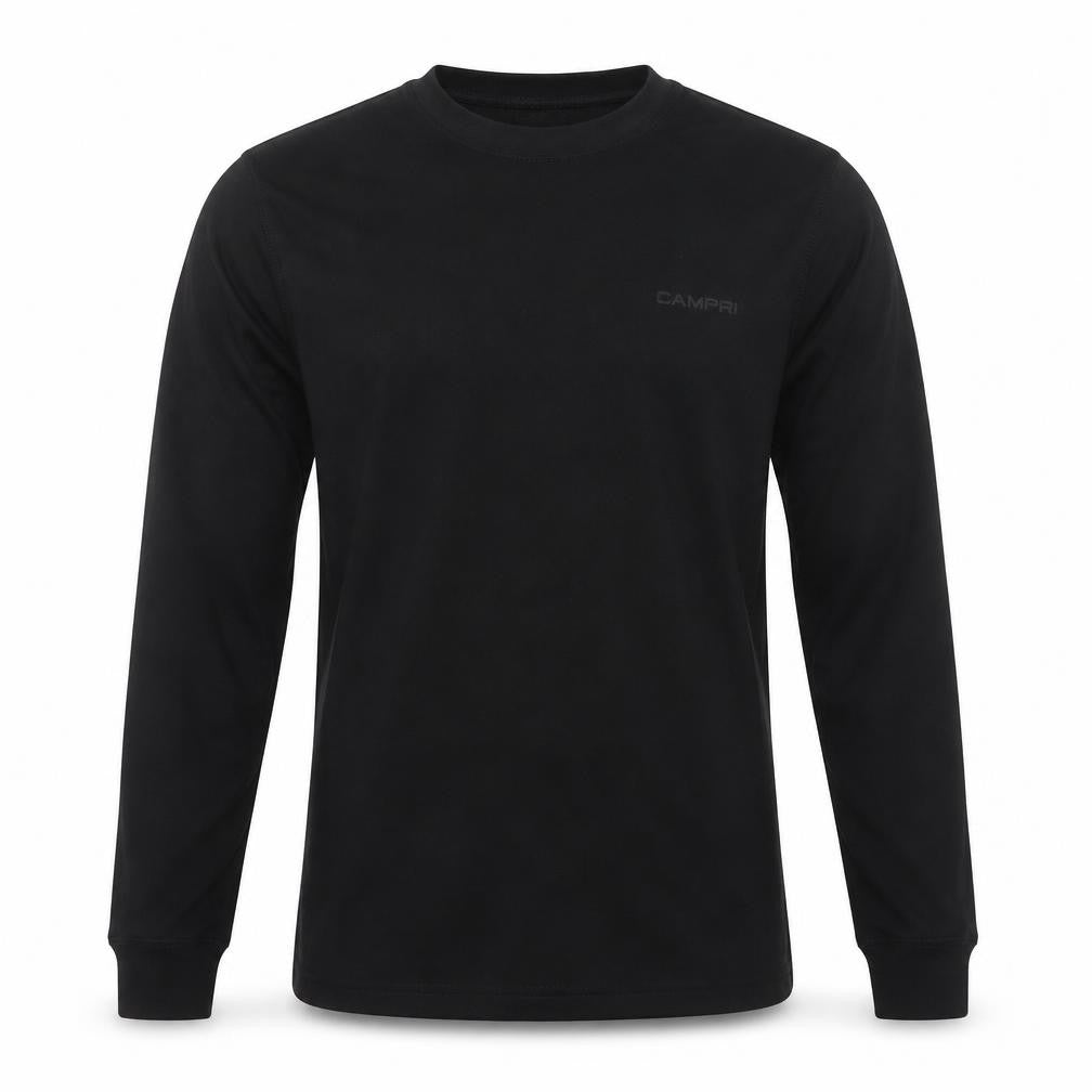 Front view of Campri Men's Black Small Thermal Long Sleeve Sports Base Layer Top