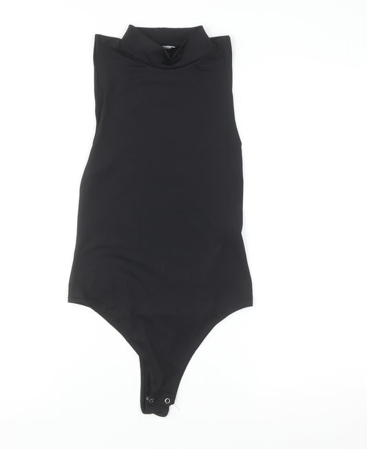 Bershka Women’s Black Sleeveless High Neck Bodysuit Size S