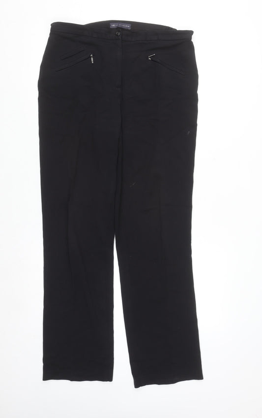 Marks and Spencer Women Black Size 12 Long Straight Leg Trousers