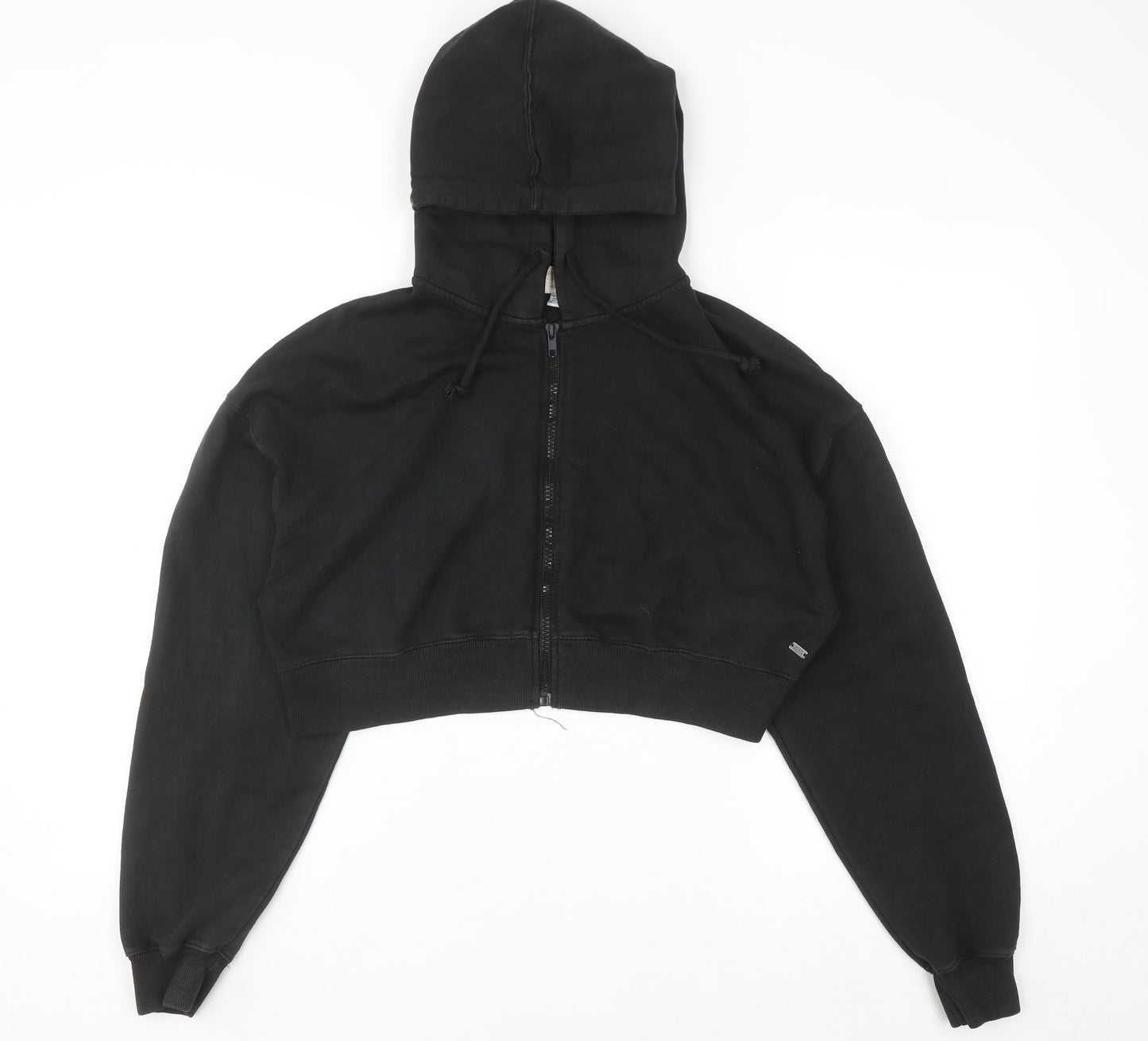 Pull&Bear Teen Black Cropped Full Zip Hoodie Size S