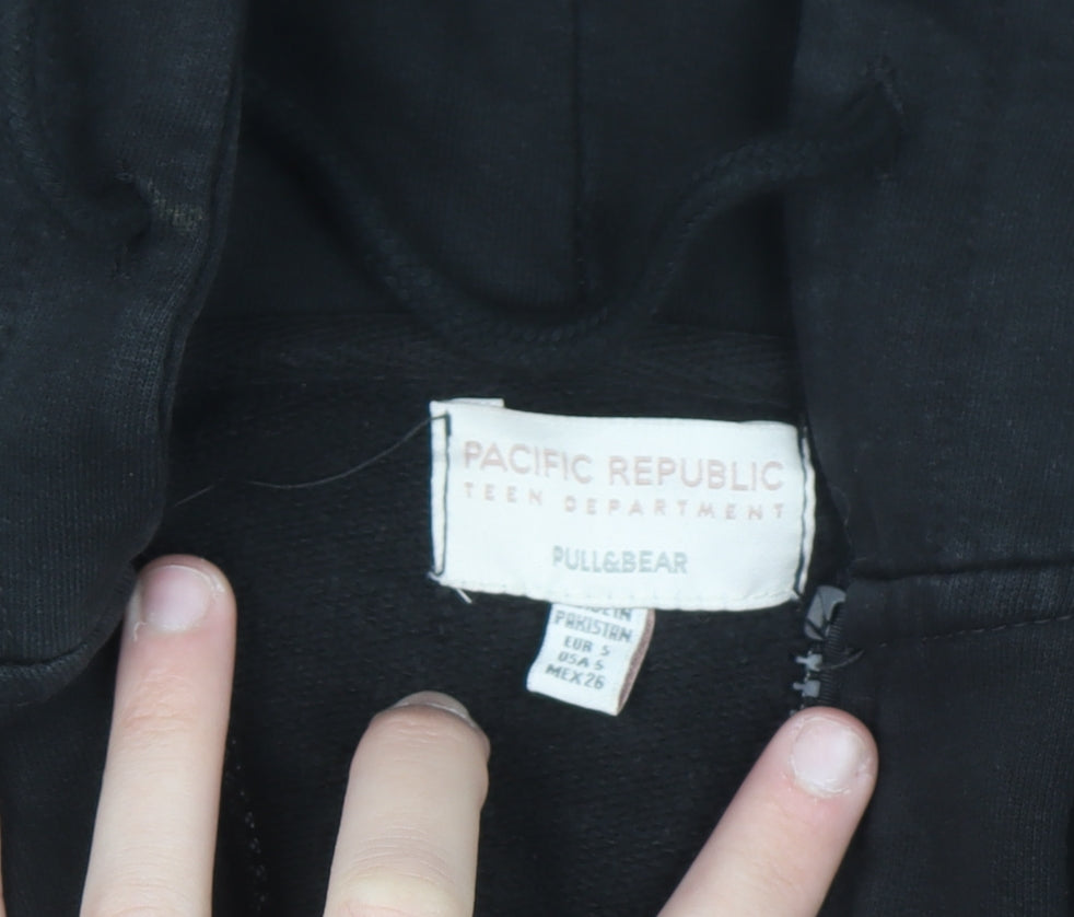 Pull&Bear Teen Black Cropped Full Zip Hoodie Size S
