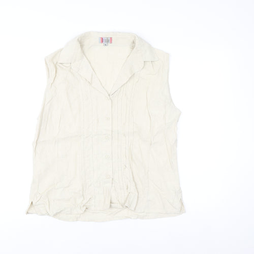 Dixie Women Beige Linen Blend Sleeveless Collared Blouse XL