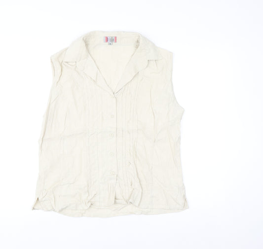 Dixie Women Beige Linen Blend Sleeveless Collared Blouse XL