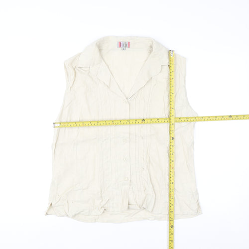 Dixie Women Beige Linen Blend Sleeveless Collared Blouse XL
