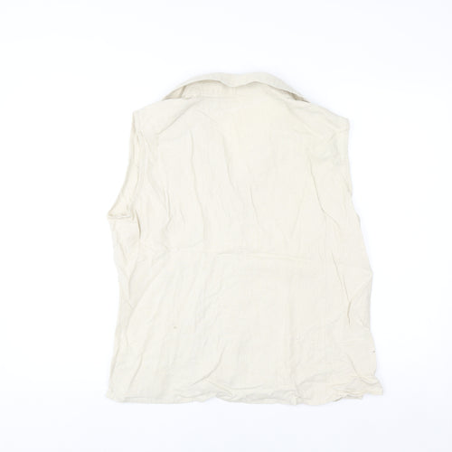 Dixie Women Beige Linen Blend Sleeveless Collared Blouse XL