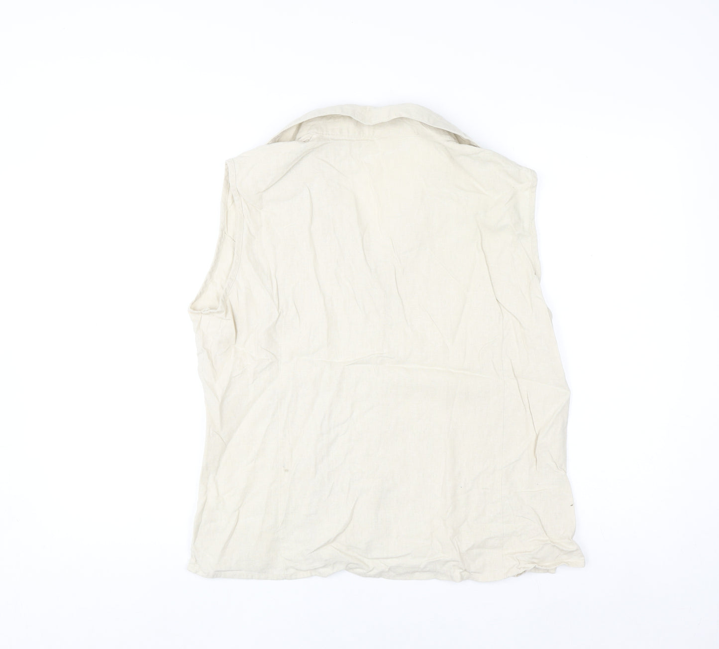 Dixie Women Beige Linen Blend Sleeveless Collared Blouse XL