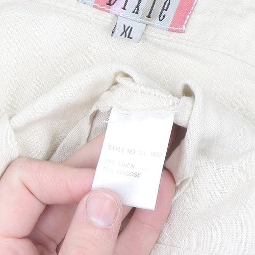 Dixie Women Beige Linen Blend Sleeveless Collared Blouse XL