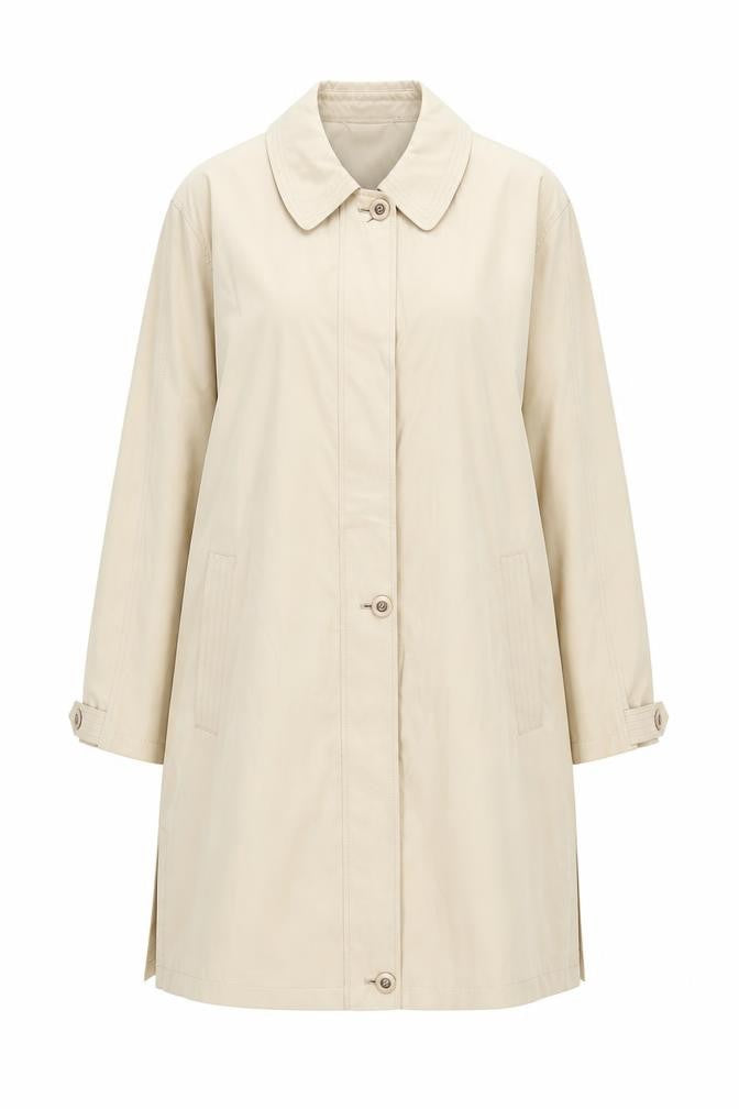 Front view of St Bernard Women’s Beige Long Trench Coat, size UK 14, Classic Lined