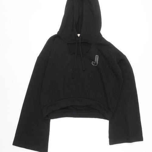 Juicy Couture Women's Black Cropped Hoodie Medium Cotton Blend