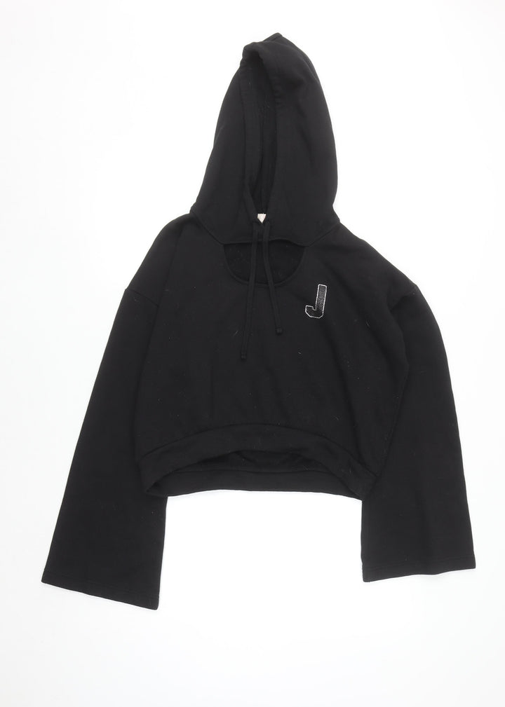 Juicy Couture Women's Black Cropped Hoodie Medium Cotton Blend