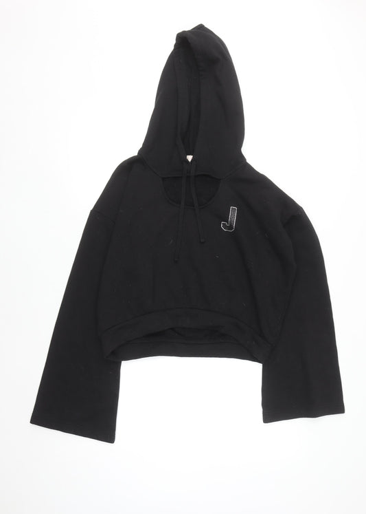 Juicy Couture Women's Black Cropped Hoodie Medium Cotton Blend