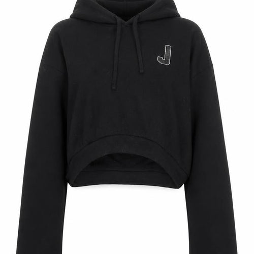 Juicy Couture Women's Black Cropped Hoodie Medium Cotton Blend