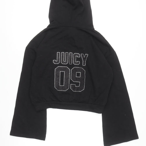 Juicy Couture Women's Black Cropped Hoodie Medium Cotton Blend