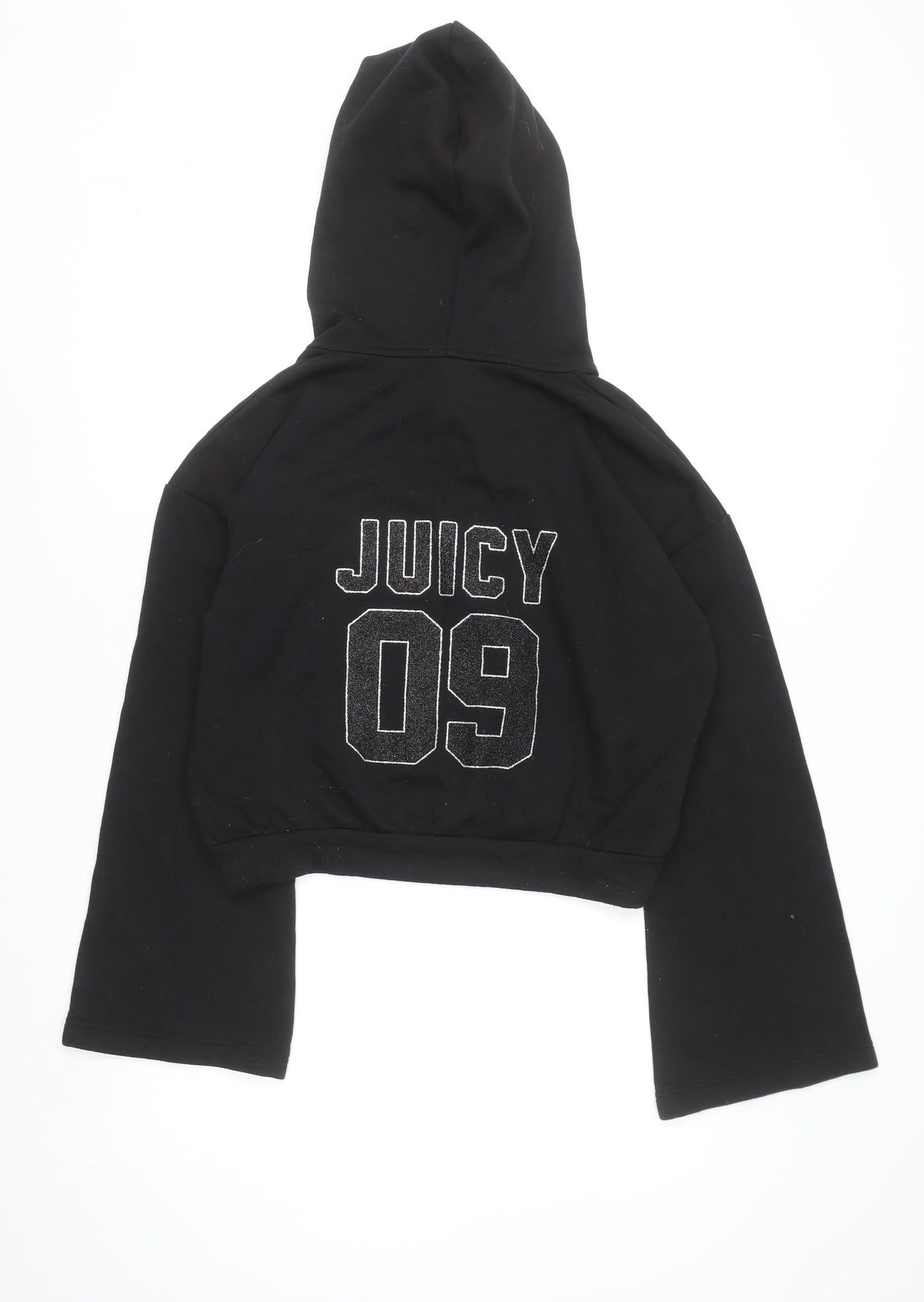 Juicy Couture Women's Black Cropped Hoodie Medium Cotton Blend