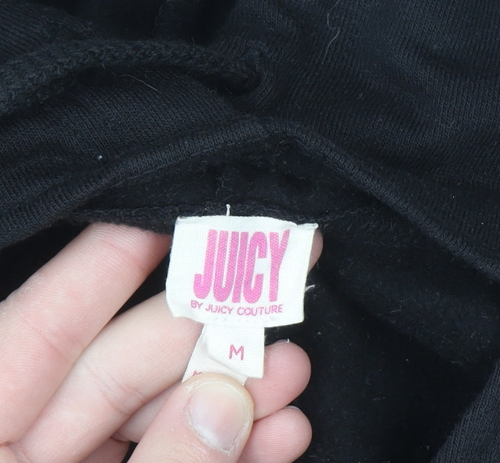 Juicy Couture Women's Black Cropped Hoodie Medium Cotton Blend