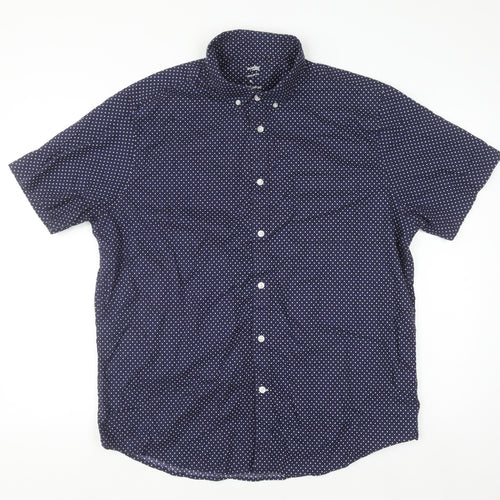 Dunnes Stores Men's Blue Polka Dot Short Sleeve Regular Fit Cotton Button-Up Shirt XL