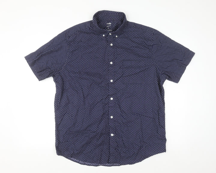 Dunnes Stores Men's Blue Polka Dot Short Sleeve Regular Fit Cotton Button-Up Shirt XL