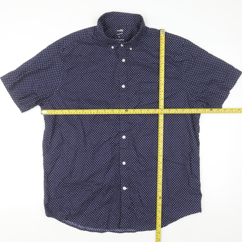Dunnes Stores Men's Blue Polka Dot Short Sleeve Regular Fit Cotton Button-Up Shirt XL