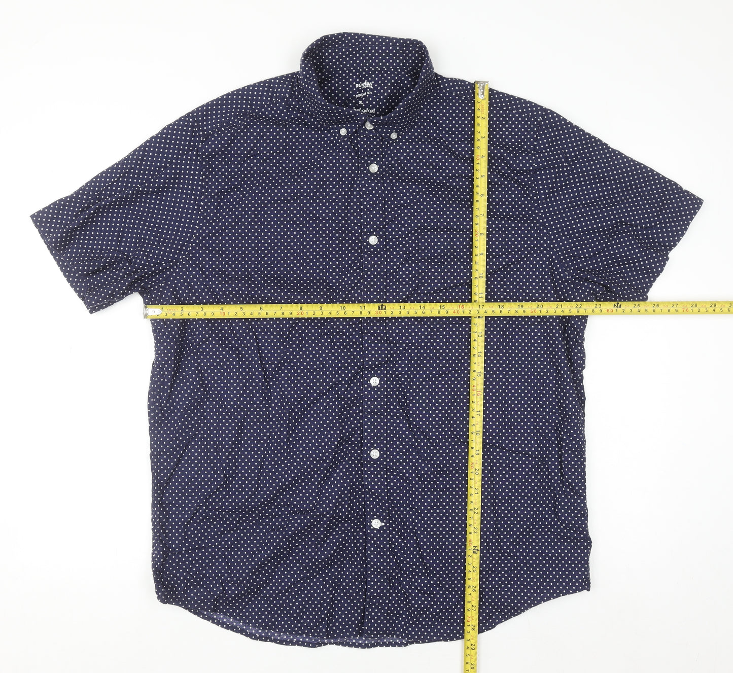 Dunnes Stores Men's Blue Polka Dot Short Sleeve Regular Fit Cotton Button-Up Shirt XL