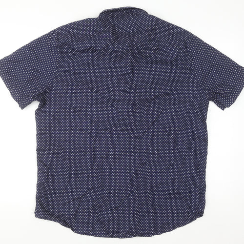 Dunnes Stores Men's Blue Polka Dot Short Sleeve Regular Fit Cotton Button-Up Shirt XL