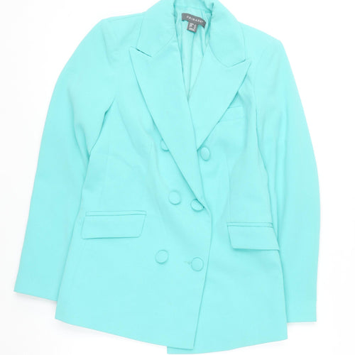 Primark Women Blue Blazer Size 4 Double Breasted Lined Jacket