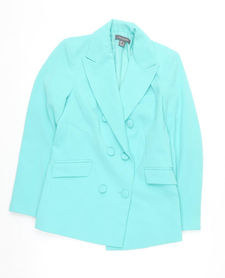 Primark Women Blue Blazer Size 4 Double Breasted Lined Jacket