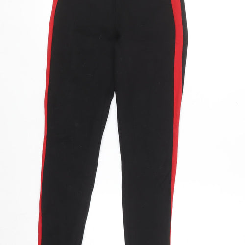 Zara Women Black Ankle Leggings Size 12 with Red Side Stripe