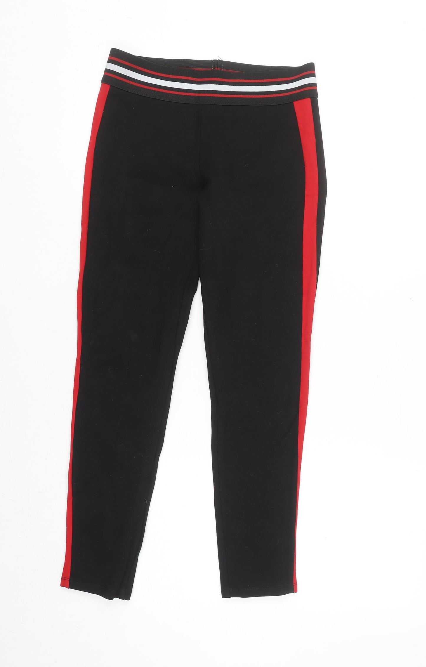 Zara Women Black Ankle Leggings Size 12 with Red Side Stripe