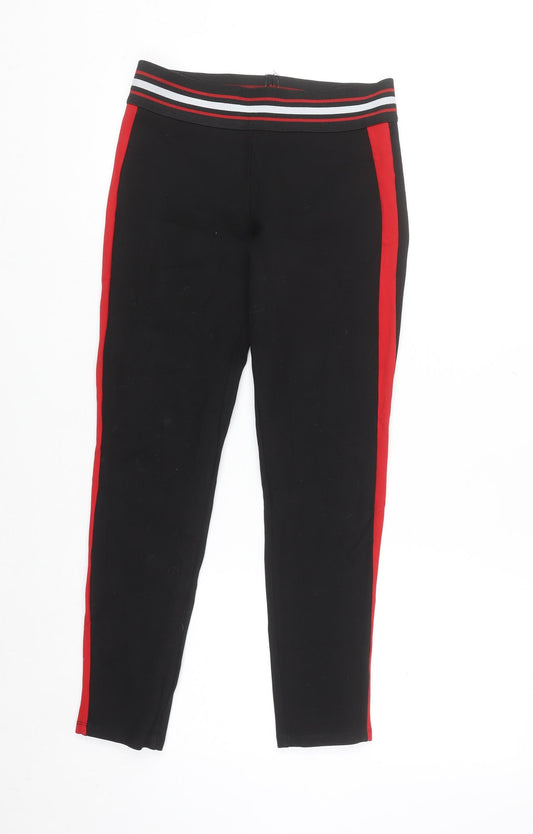 Zara Women Black Ankle Leggings Size 12 with Red Side Stripe